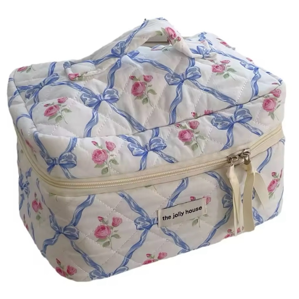 Bow Flower Quilting Cotton Makeup Bag  Zippered